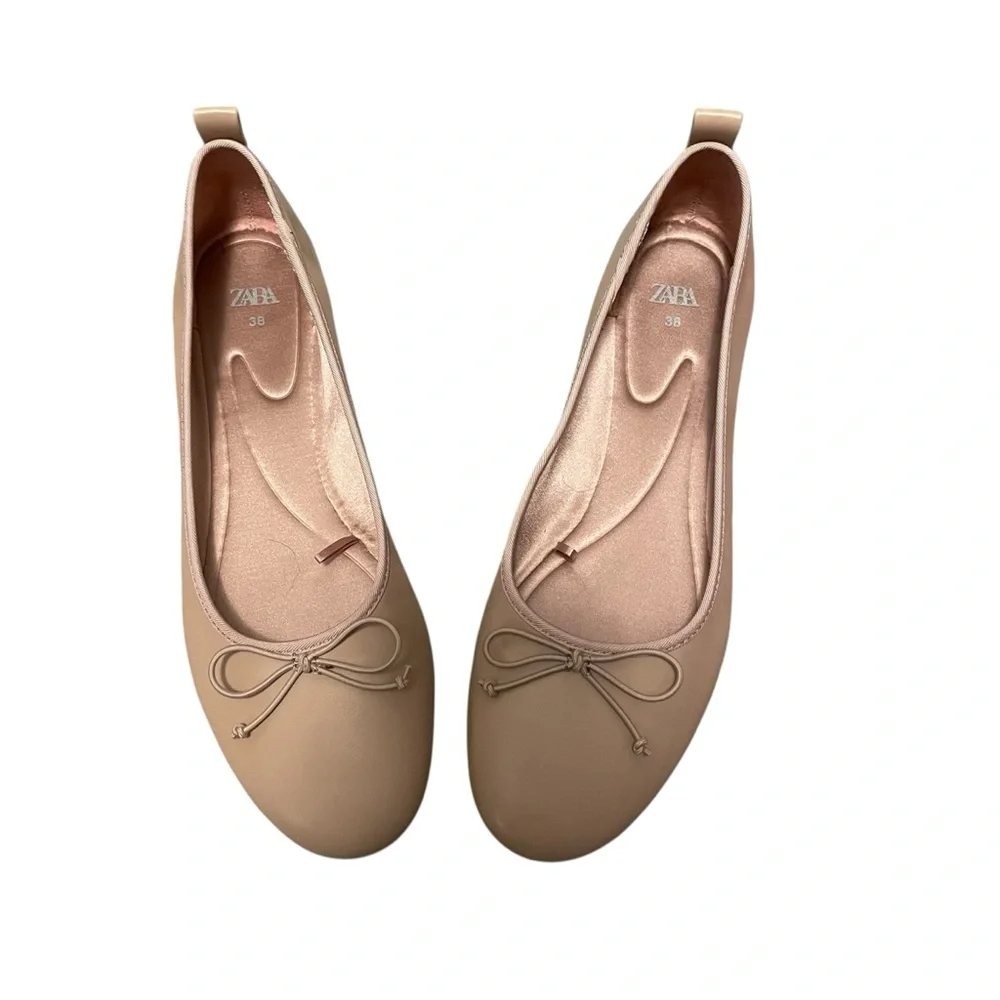 Zara Pink Leather Ballet Flats Size 38 or US 7.5 NEW - Picture 2 of 6